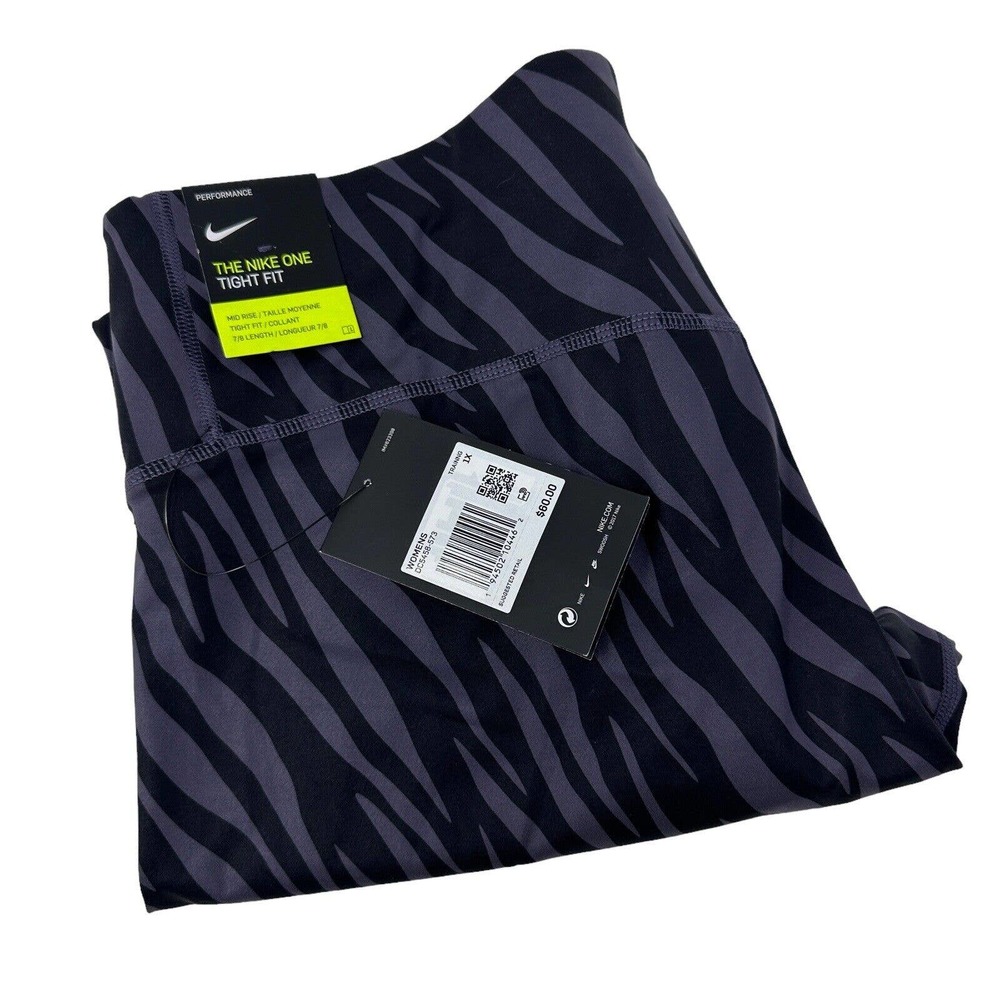 NIKE ONE TIGHT FIT Zebra Print Performance Leggings 1X NWT DC5458-573 Training - Picture 1 of 8